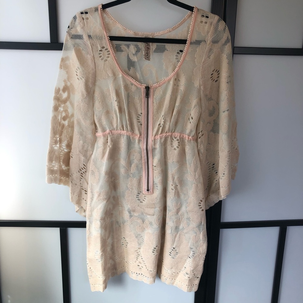 Free people cream & pink dress with front zipper